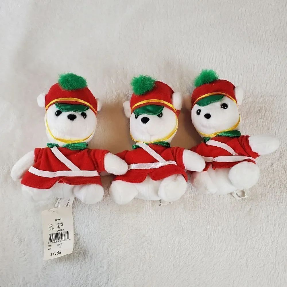 3 Christmas Toy Solider White Teddy Bear By JSTUFF